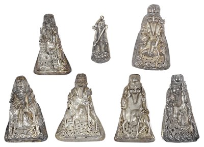 Lot 91 - A GROUP OF SEVEN CHINESE SILVER ROBE FINIALS