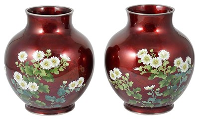 Lot 107 - A PAIR OF JAPANESE CLOISONNE VASES