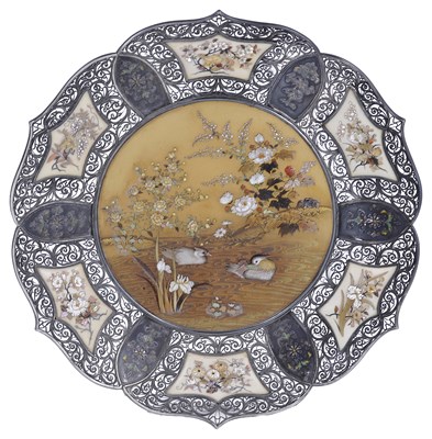 Lot 121 - ~A JAPANESE INLAID IVORY AND SILVER DISH