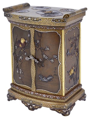 Lot 125 - A JAPANESE BRONZE MINIATURE TABLE CABINET