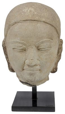 Lot 133 - A MON CHALK STONE HEAD OF BUDDHA