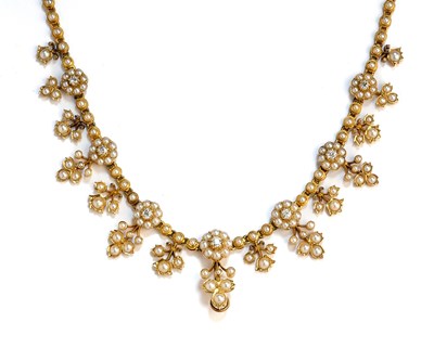 Lot 350 - GOLD, PEARL AND DIAMOND NECKLACE, 1890s