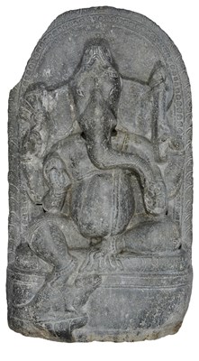 Lot 142 - A PALA GREY STONE STELE DEPICTING GANESHA