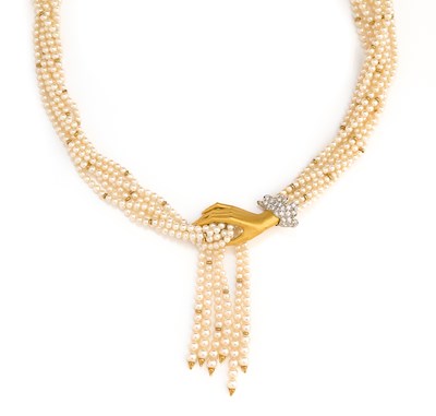 Lot 404 - CARRERA Y CARRERA: SEED PEARL AND DIAMOND NECKLACE