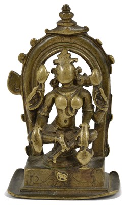 Lot 156 - A BRASS SHRINE DEPICTING GAJALAKSHMI