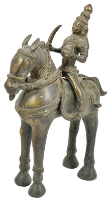 Lot 160 - A LARGE BRONZE FIGURE OF KHANDOBA ON HIS HORSE