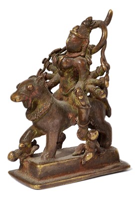 Lot 166 - A BRONZE FIGURE OF DURGA ON HER LION