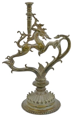 Lot 182 - A BRONZE STAND FOR AN OFFERING TRAY