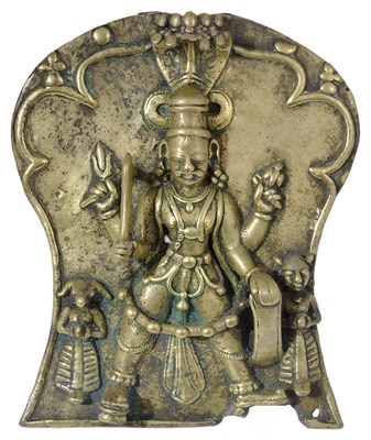 Lot 194 - A BRASS VIRABHADRA PLAQUE