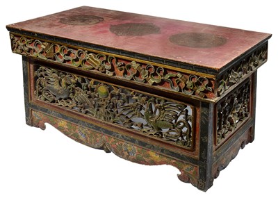 Lot 203 - A POLYCHROMED WOOD ALTAR TABLE