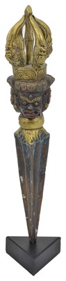 Lot 209 - A REPOUSSE COPPER RITUAL DAGGER (PHURBU)