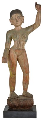 Lot 216 - A POLYCHROMED WOOD FEMALE FIGURE