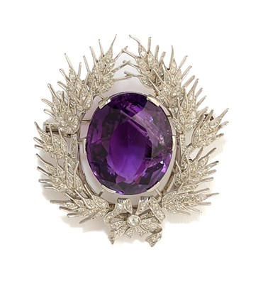Lot 480 - AMETHYST AND DIAMOND BROOCH, EARLY 20TH CENTURY