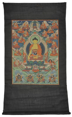 Lot 225 - A THANG-KA DEPICTING SAKYAMUNI BUDDHA