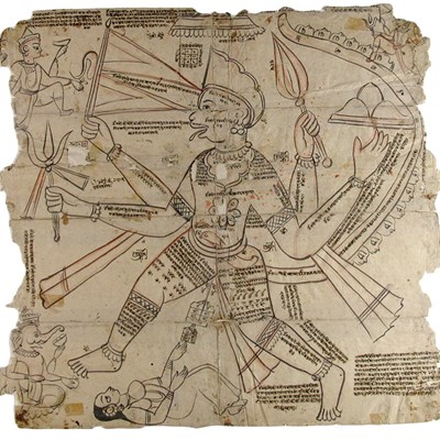 Lot 250 - A TANTRIC RITUAL DRAWING (PATAKA) OF HANUMAN