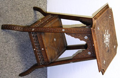 Lot 288 - TWO CARVED AND INLAID WOOD PEDESTAL TABLES