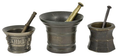 Lot 305 - A GROUP OF THREE BRONZE MORTARS