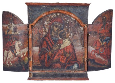 Lot 315 - A GREEK PROVINCIAL TRIPTYCH ICON