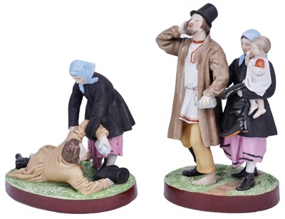 Lot 318 - TWO RUSSIAN PORCELAIN GROUPS OF THE DRUNKEN HUSBAND