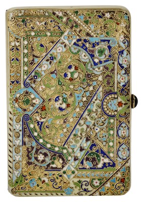 Lot 328 - A RUSSIAN SILVER-GILT AND CLOISONNE ENAMEL CIGARETTE CASE