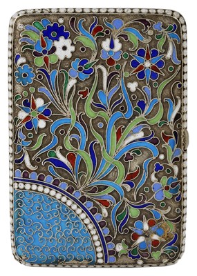 Lot 329 - A RUSSIAN SILVER AND CLOISONNE ENAMEL CIGARETTE CASE