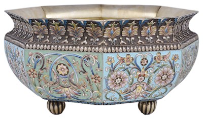 Lot 332 - A CLOISONNE ENAMELLED SILVER-GILT PUNCH BOWL