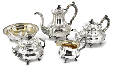 Lot 339 - ~A RUSSIAN SILVER FIVE-PIECE TEA AND COFFEE SET