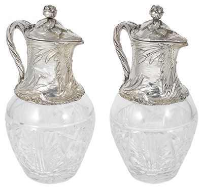 Lot 340 - A PAIR OF SILVER-MOUNTED CLARET JUGS