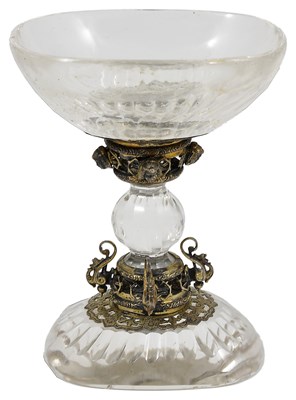 Lot 347 - A SILVER-GILT-MOUNTED ROCK CRYSTAL PEDESTAL CUP