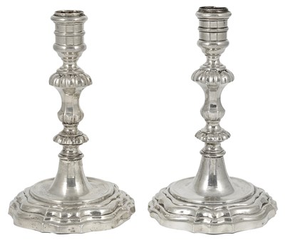 Lot 349 - A PAIR OF ITALIAN SILVER CANDLESTICKS