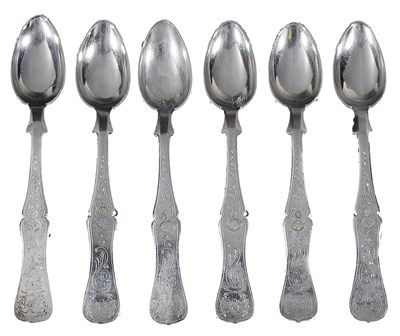 Lot 376 - A SET OF SIX OTTOMAN SILVER DESSERT SPOONS