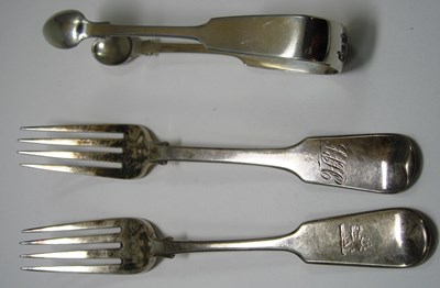 Lot 388 - A SET OF SEVEN ENGLISH PROVINCIAL GEORGE IV SILVER TABLE FORKS