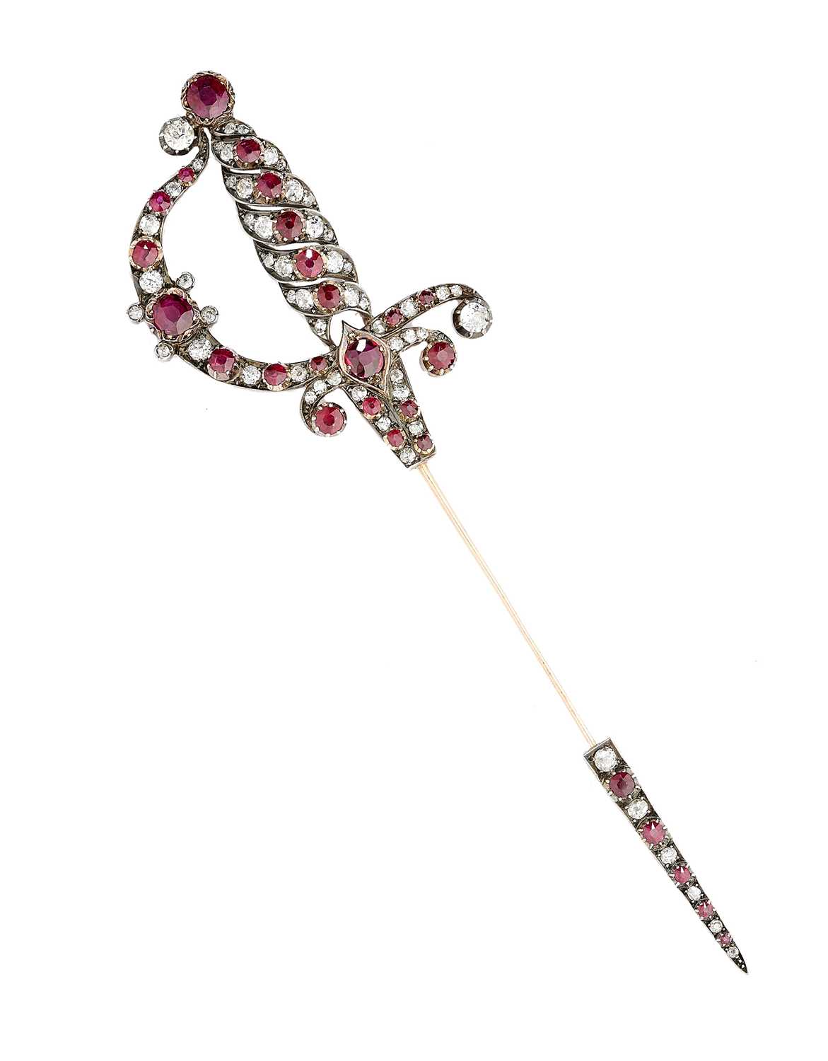 Lot 505 - RUBY AND DIAMOND SURETE PIN, 1890s