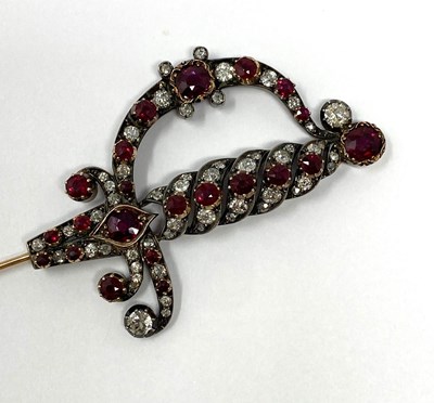 Lot 505 - RUBY AND DIAMOND SURETE PIN, 1890s