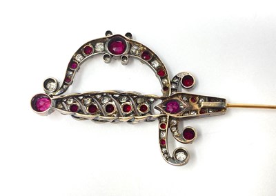 Lot 505 - RUBY AND DIAMOND SURETE PIN, 1890s