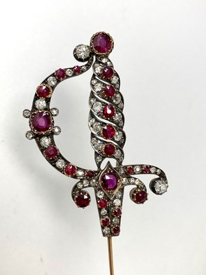 Lot 505 - RUBY AND DIAMOND SURETE PIN, 1890s