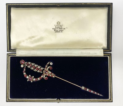 Lot 505 - RUBY AND DIAMOND SURETE PIN, 1890s