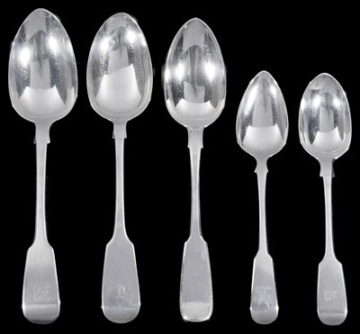 Lot 394 - A GROUP OF SILVER FIDDLE PATTERN SPOONS