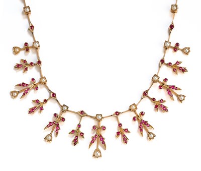 Lot 359 - GOLD RUBY AND DIAMOND NECKLACE, 1890s