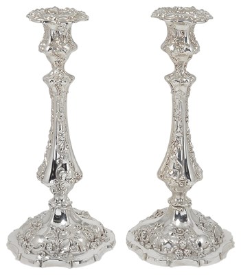 Lot 435 - A LARGE PAIR OF ELECTROPLATE CANDLESTICKS