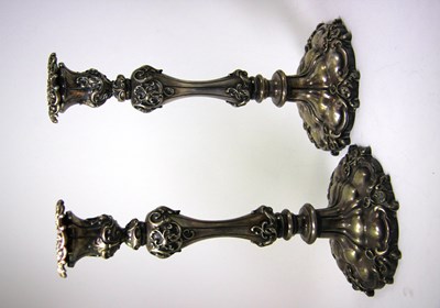 Lot 436 - A PAIR OF VICTORIAN ELECTROPLATE CANDLESTICKS