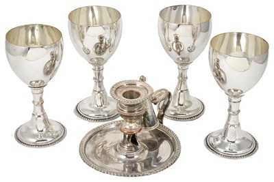 Lot 451 - A SET OF FOUR GEORGE III SHEFFIELD PLATE GOBLETS