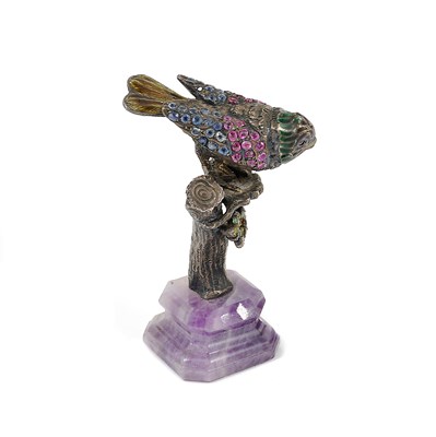 Lot 486 - A GEM SET SILVER FIGURE OF A SPARROW