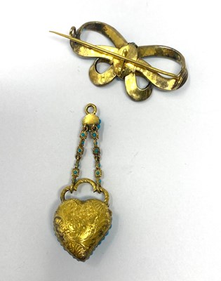 Lot 308 - FRENCH GOLD AND TURQUOISE BROOCH / VINIAGRETTE, 1850s