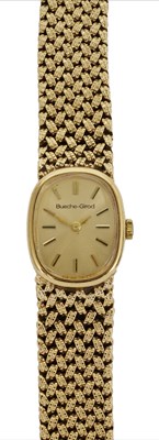 Lot 544 - BUECHE-GIROD: A LADY'S NINE CARAT GOLD BRACELET WATCH