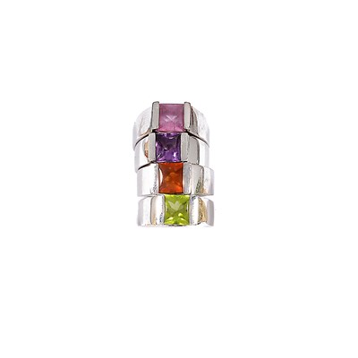 Lot 564 - FOUR EIGHTEEN CARAT GOLD AND COLOURED GEMSTONE STACKING RINGS