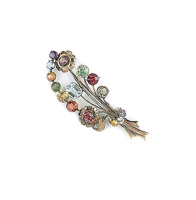 Lot 577 - MULTI COLOURED GEM STONE BROOCH