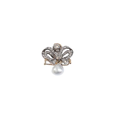 Lot 599 - CULTURED PEARL AND DIAMOND BROOCH/ PENDANT