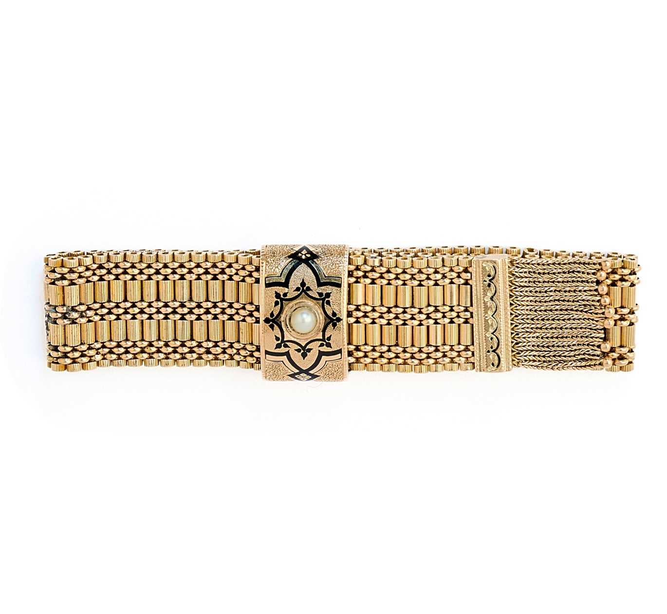 Lot 316 - GOLD JARRETIERE BRACELET, 1890s