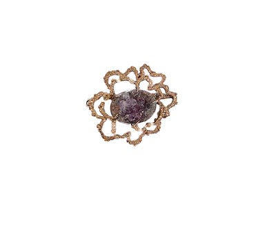 Lot 609 - NINE CARAT AND AMETHYST RING AND BROOCH PENDANT